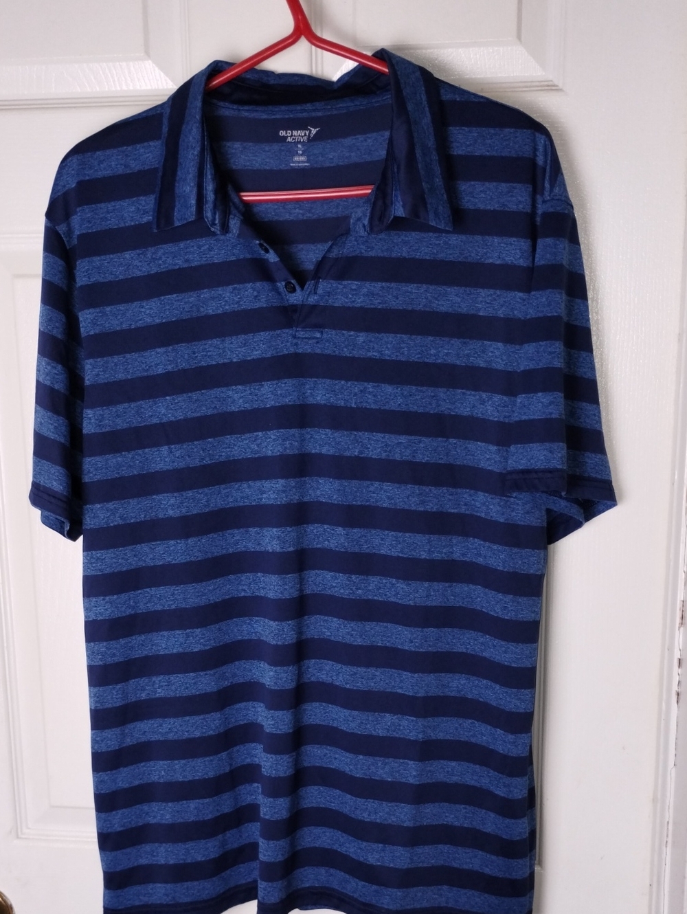Old Navy Men’s Navy and Heather Blue Striped Polo, Go Dry Active ,XL